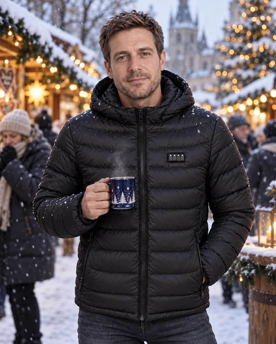 PyreFit heated puffer jacket, out in everyday winter life