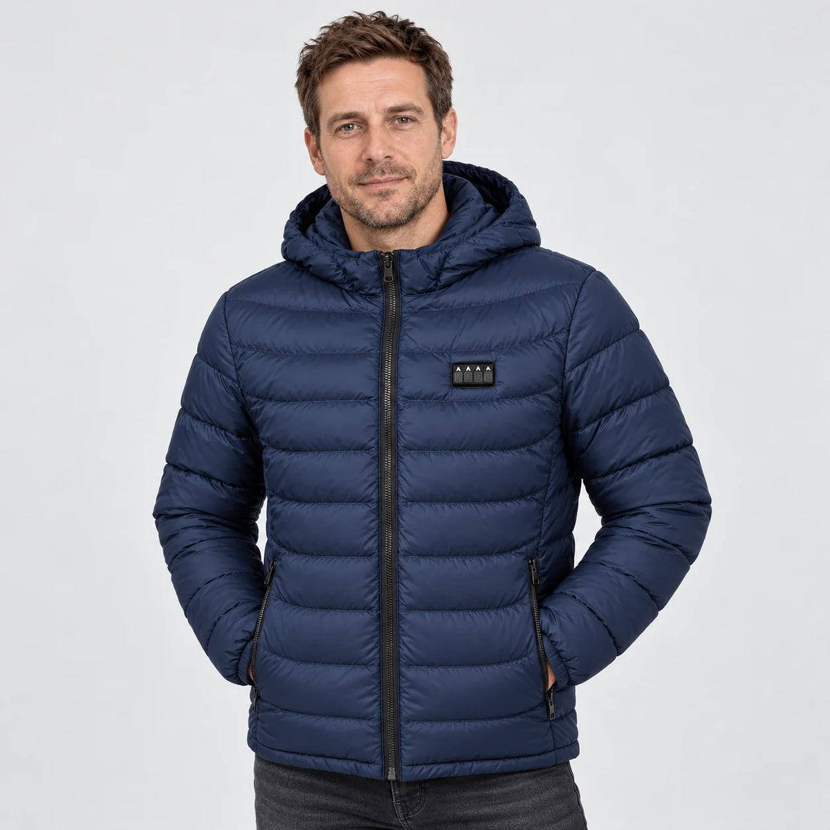 PyreFit heated puffer jacket in blue – front view