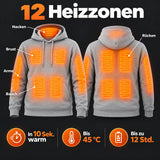 Heated hoodie PyreFit Velocor: 12 heating zones across the neck, chest, abdomen, arms and back