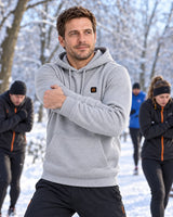 Heated hoodie PyreFit Velocor on a winter day: exercising outdoors