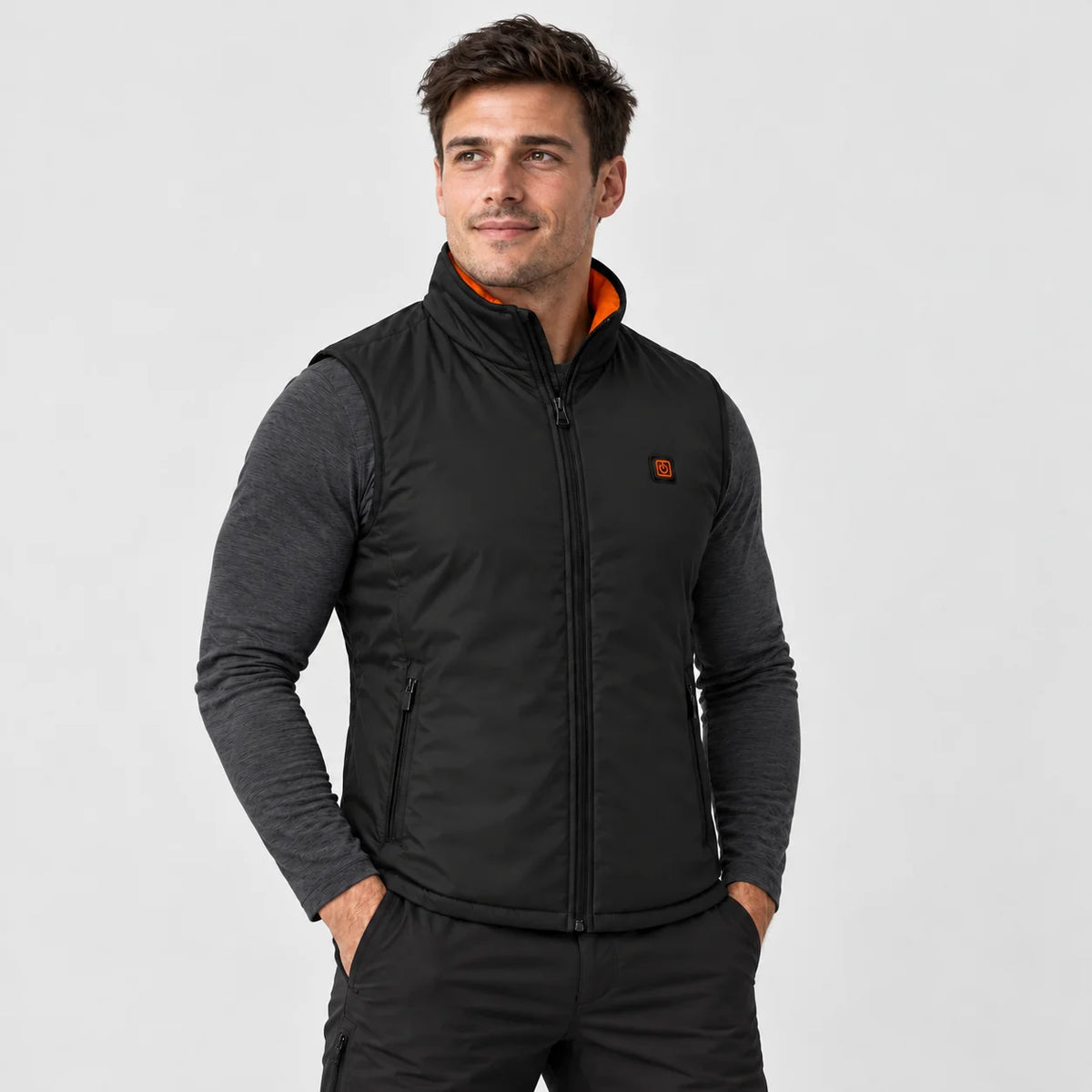 Veste chauffante sans manches sport pour homme PyreFit Ventaro, portée, vue de face