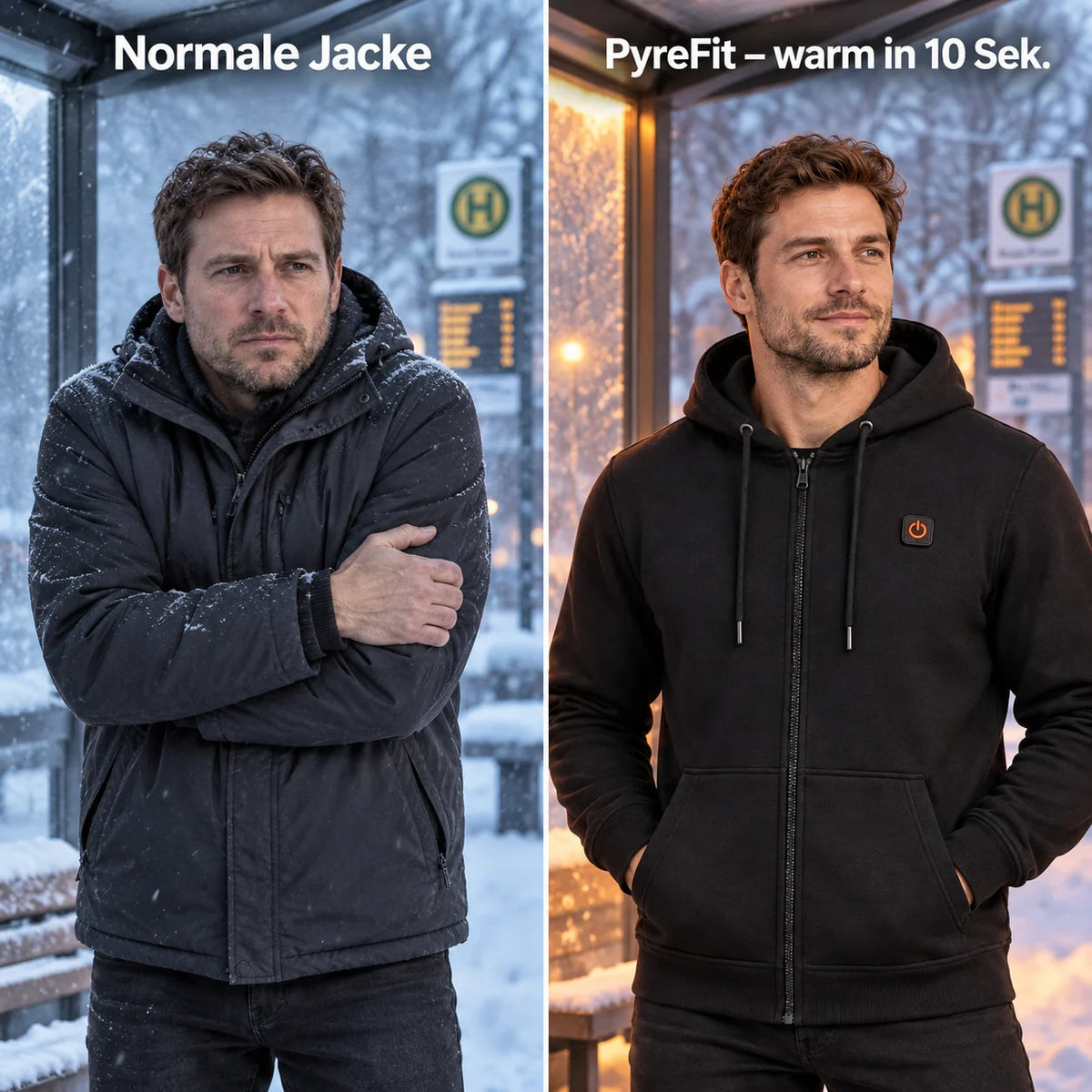 Comparison: regular winter jacket and Voltor with heating