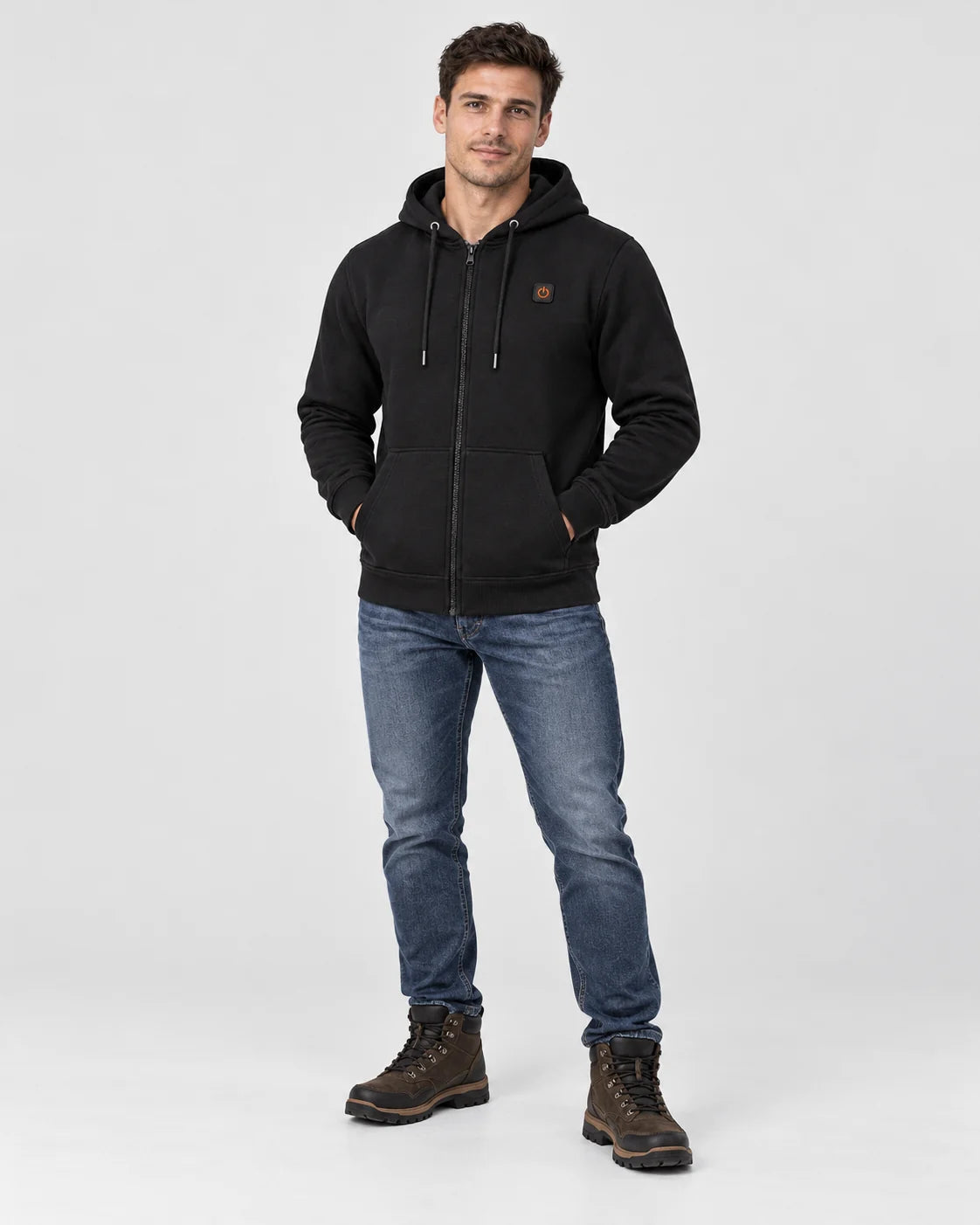 Men's heated zip hoodie PyreFit Voltor, full-length view
