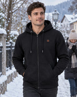 Men's heated zip hoodie PyreFit Voltor on a winter day: on the weekend