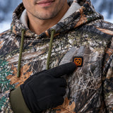 Heated forest camo hoodie PyreFit Zippo, control button close-up