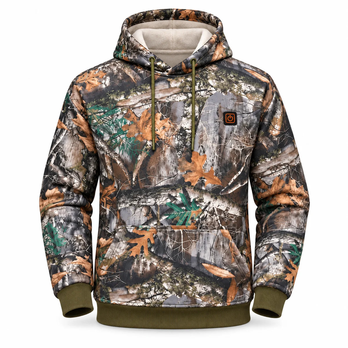 Heated forest camo hoodie PyreFit Zippo, product view without model