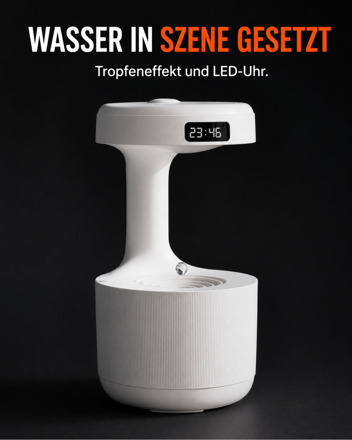 Humidifier with raindrop effect and LED clock – product view 2