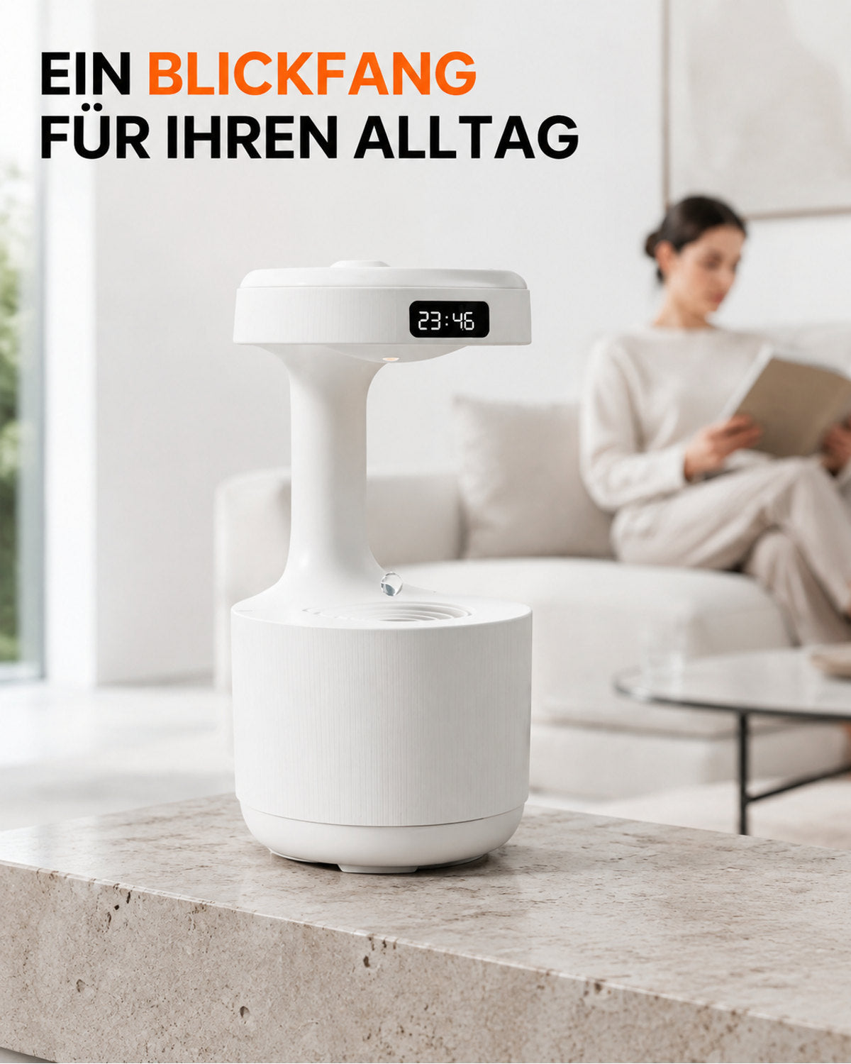 Humidifier with raindrop effect and LED clock – product view 3