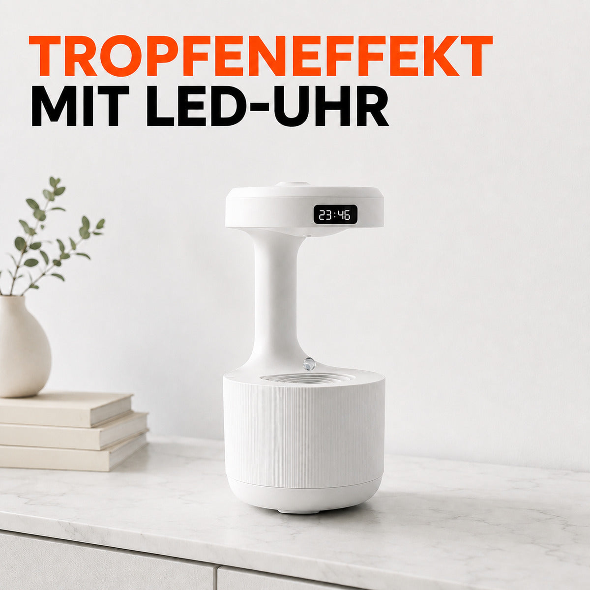 Humidifier with droplet effect and LED clock – detail view 1