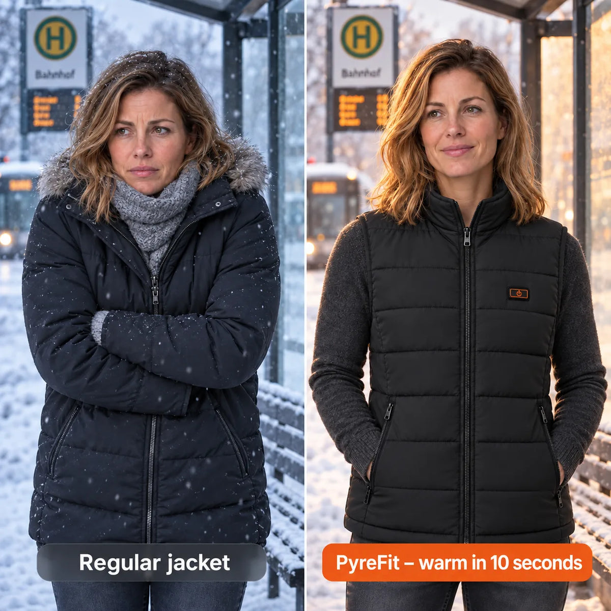 Comparison: regular winter jacket and Pivotan with heating