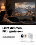 Mini projector – dim the lights. Enjoy the movie.