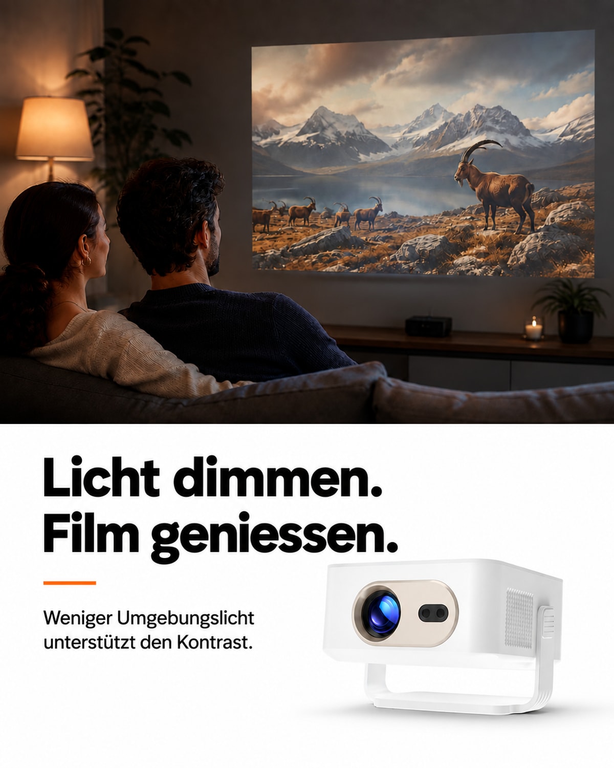 Mini projector – dim the lights. Enjoy the movie.