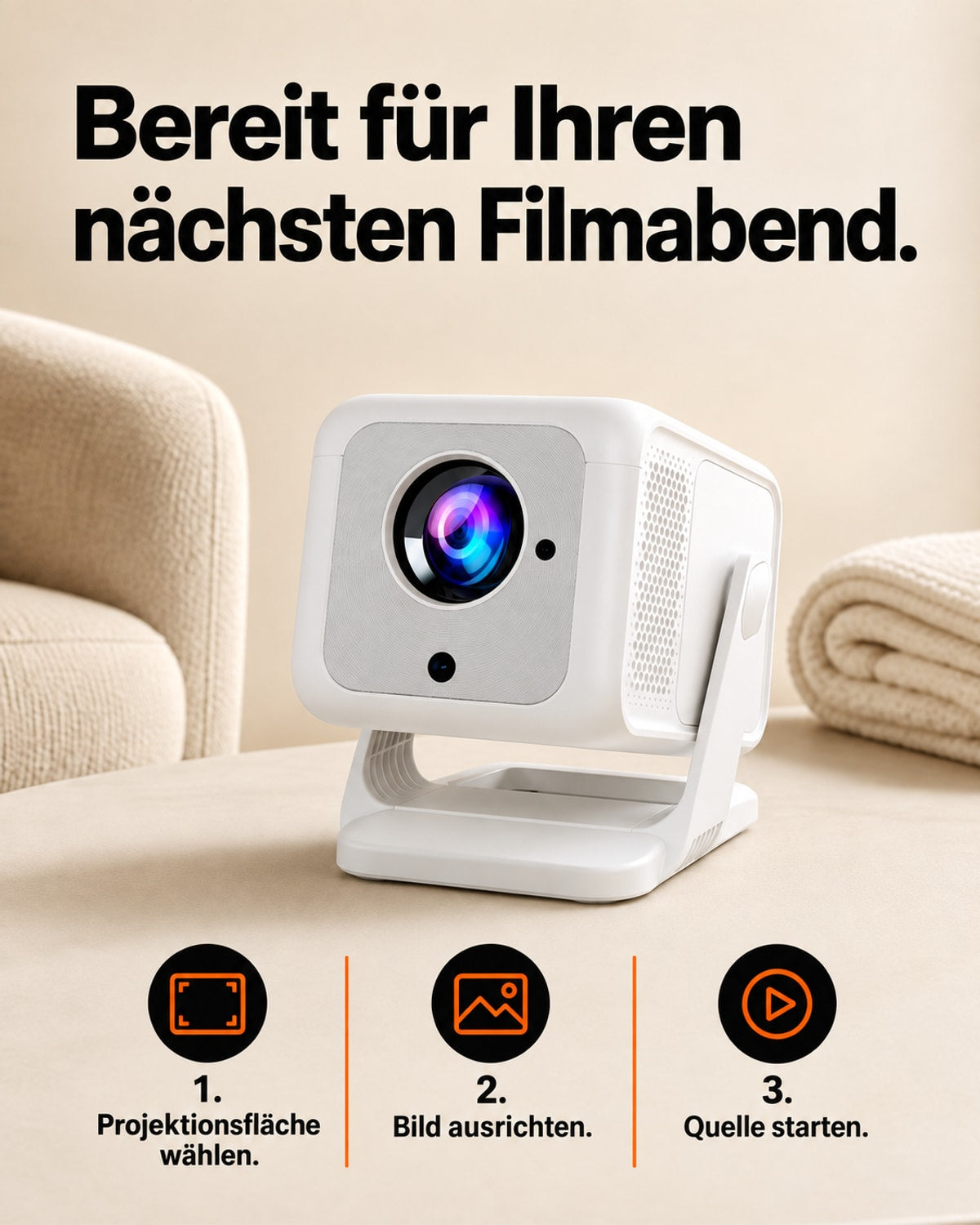 Mini projecteur – prêt pour votre prochaine soirée cinéma.