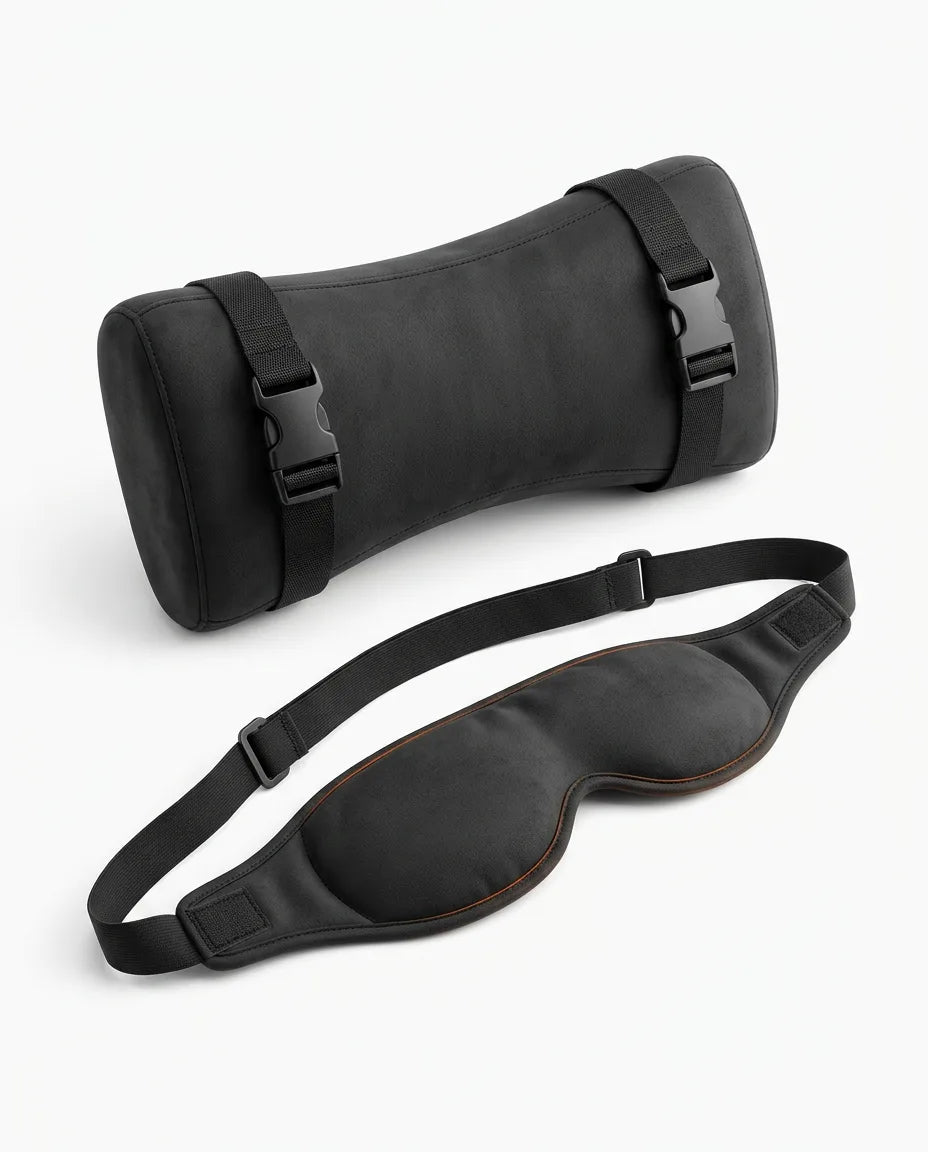 Travel pillow with all-round support and sleep mask – restful sleep on the go – product image 1