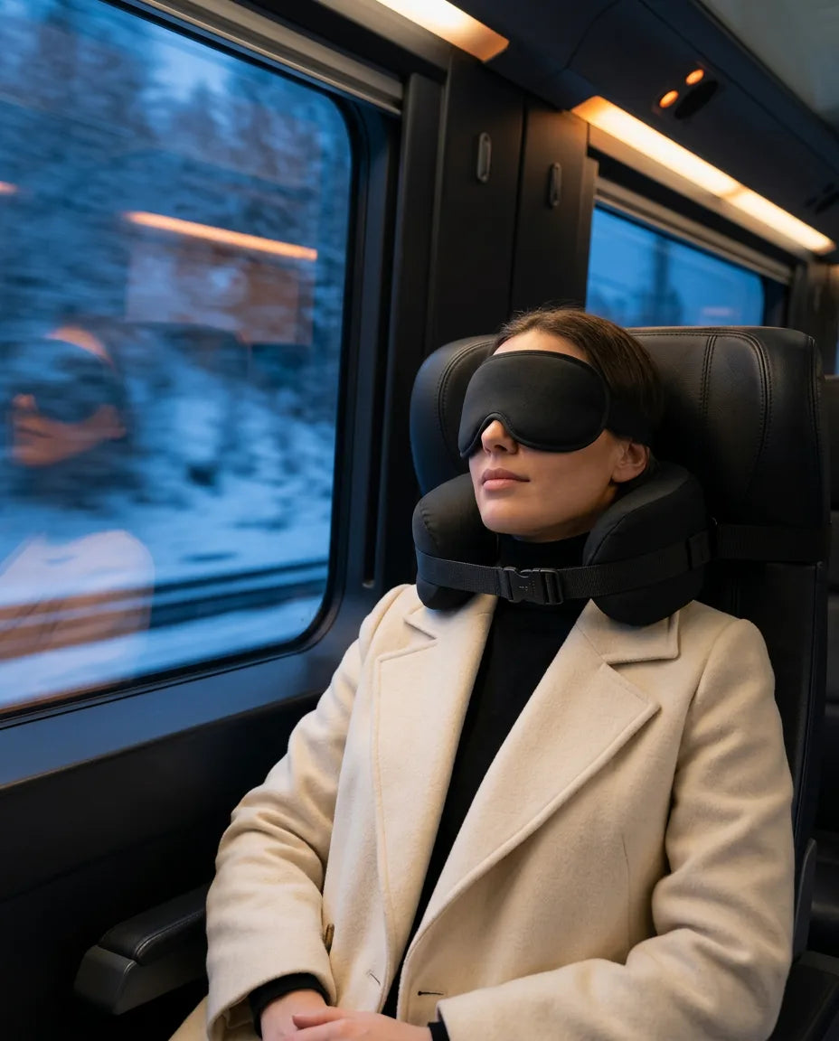 Travel pillow with all-round support and sleep mask – restful sleep on the go – product image 3