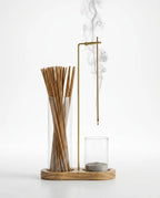 Porte-encens en laiton et en bois – coupelle en verre qui recueille proprement les cendres – image du produit 1