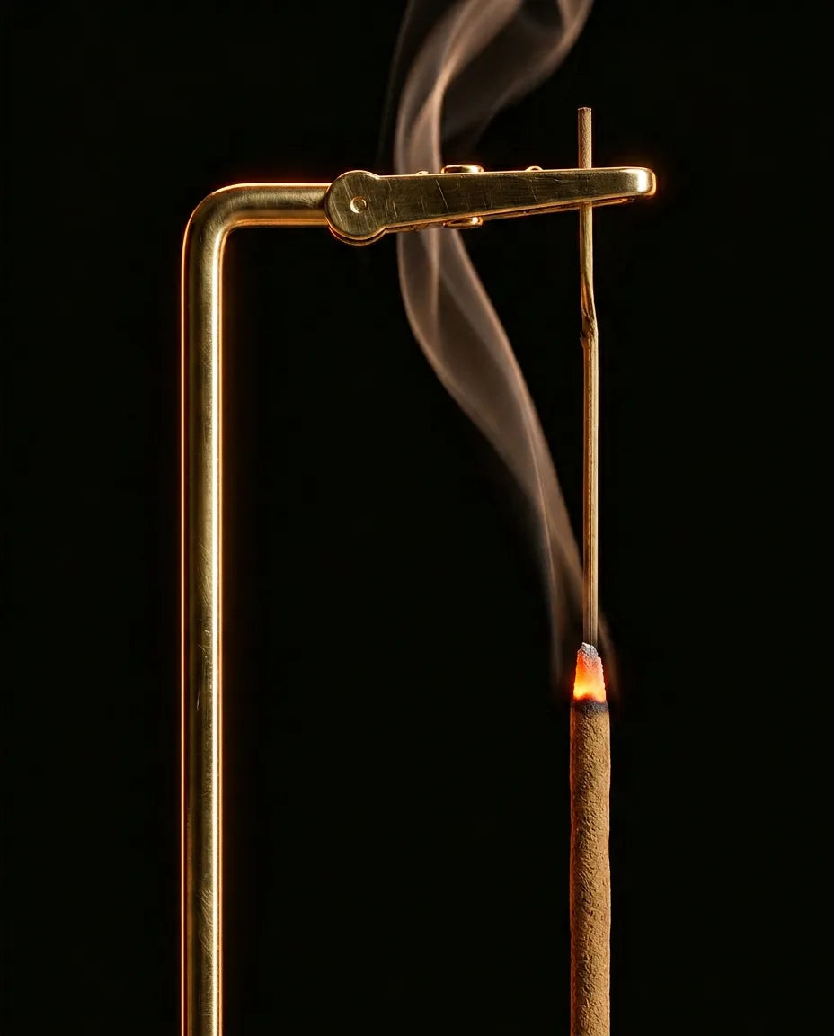 Porte-encens en laiton et en bois – coupelle en verre qui recueille proprement les cendres – image du produit 4