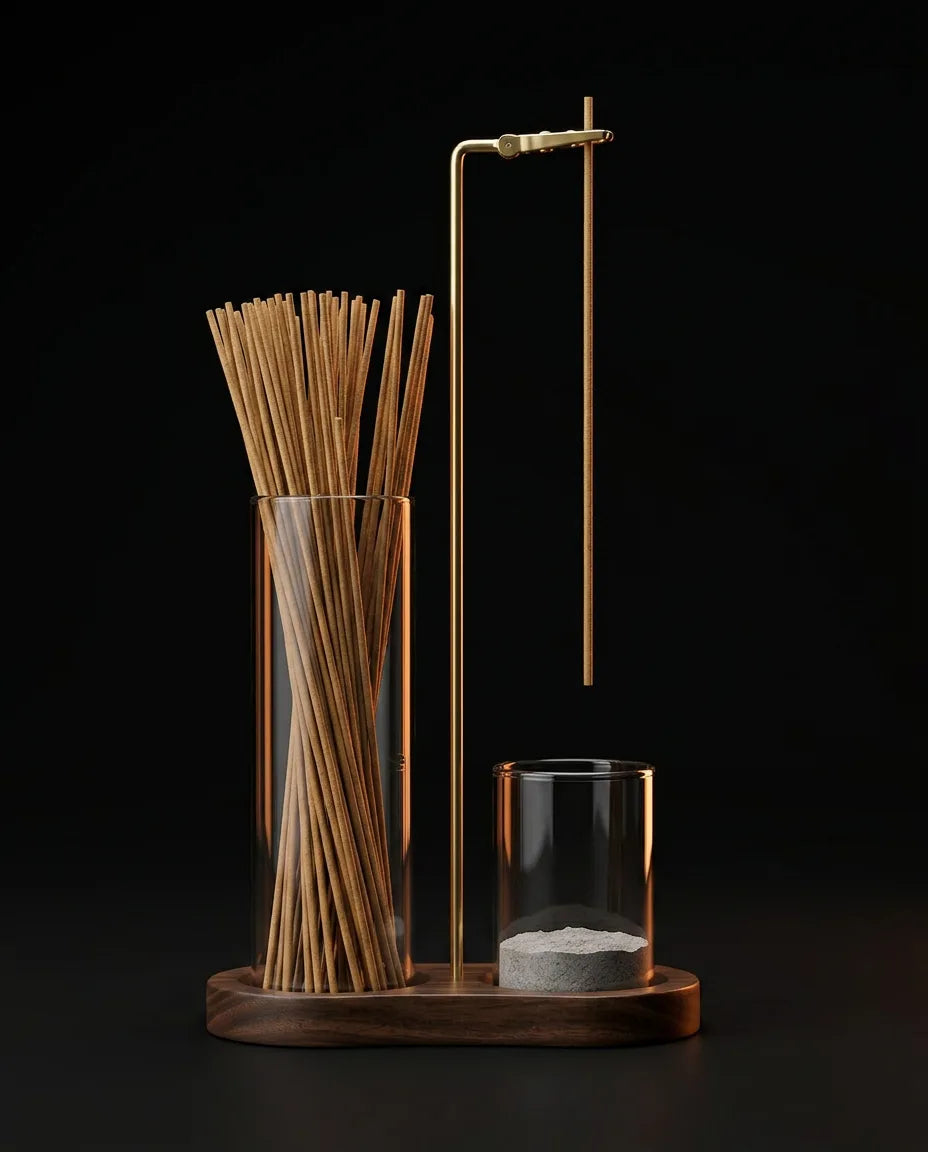 Porte-encens en laiton et en bois – coupelle en verre qui recueille proprement les cendres – image du produit 9
