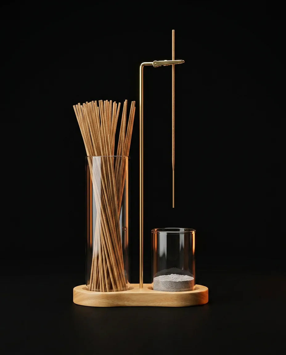 Porte-encens en laiton et en bois – coupelle en verre qui recueille proprement les cendres – image du produit 10