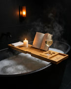 Bamboo Bathtub Caddy – Extendable with Room for a Book, Tablet, Glass and Candles – product image 2