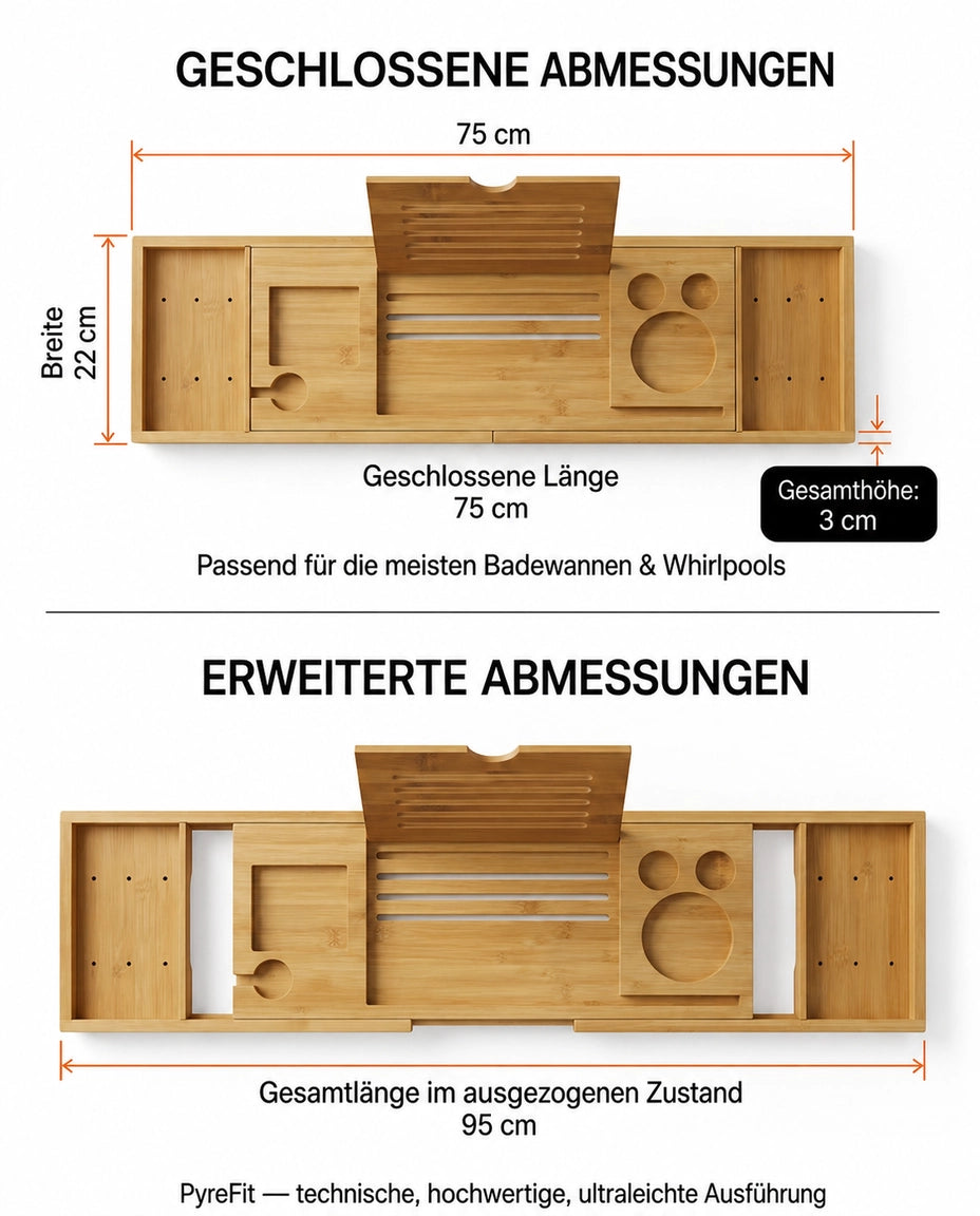 Bamboo Bathtub Caddy – Extendable with Room for a Book, Tablet, Glass and Candles – product image 7