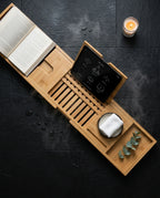 Bamboo Bathtub Caddy – Extendable with Room for a Book, Tablet, Glass and Candles – product image 9