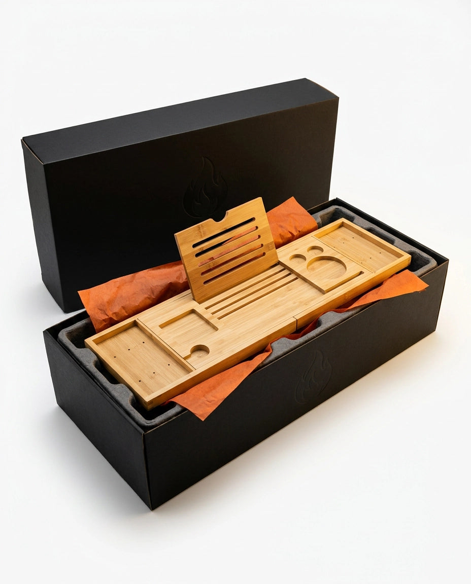 Bamboo Bathtub Caddy – Extendable with Room for a Book, Tablet, Glass and Candles – product image 10