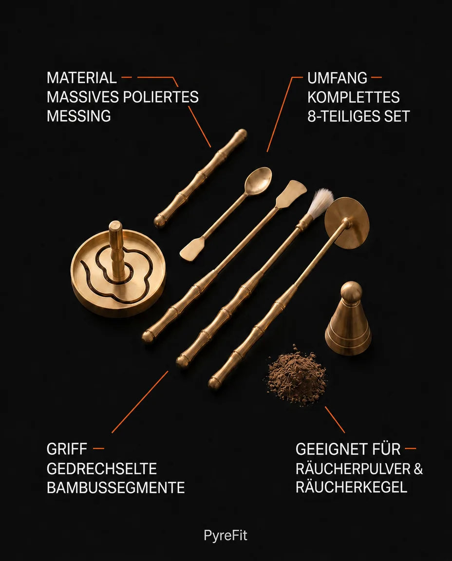 Ensemble d'outils à encens en laiton – accessoires rituels pour encens en poudre et en cônes – image du produit 9