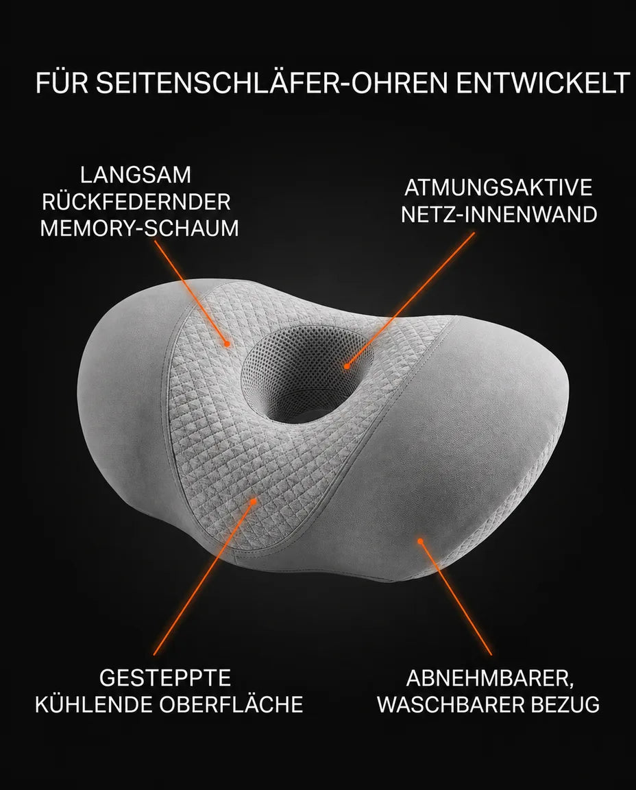 Oreiller pour dormir sur le côté avec découpe pour l'oreille – mousse à mémoire de forme pour des oreilles sans pression – image du produit 8