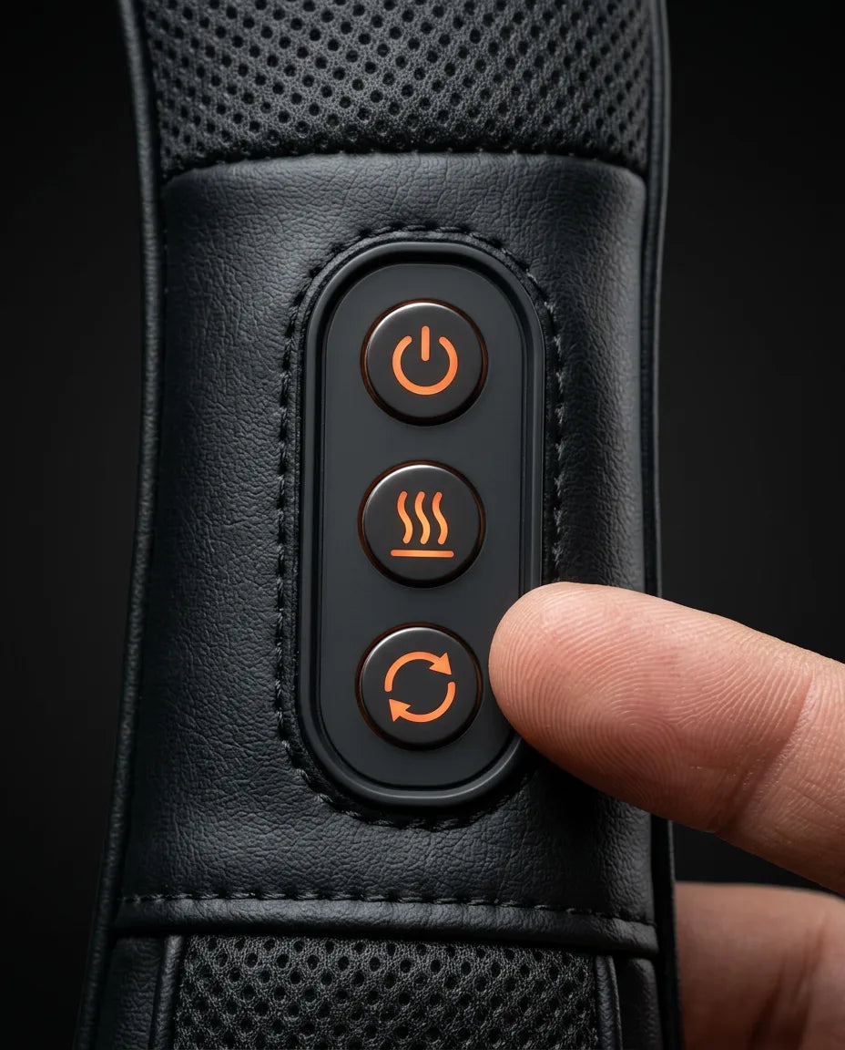 Shiatsu neck massager with heat – control buttons on the side arm loop