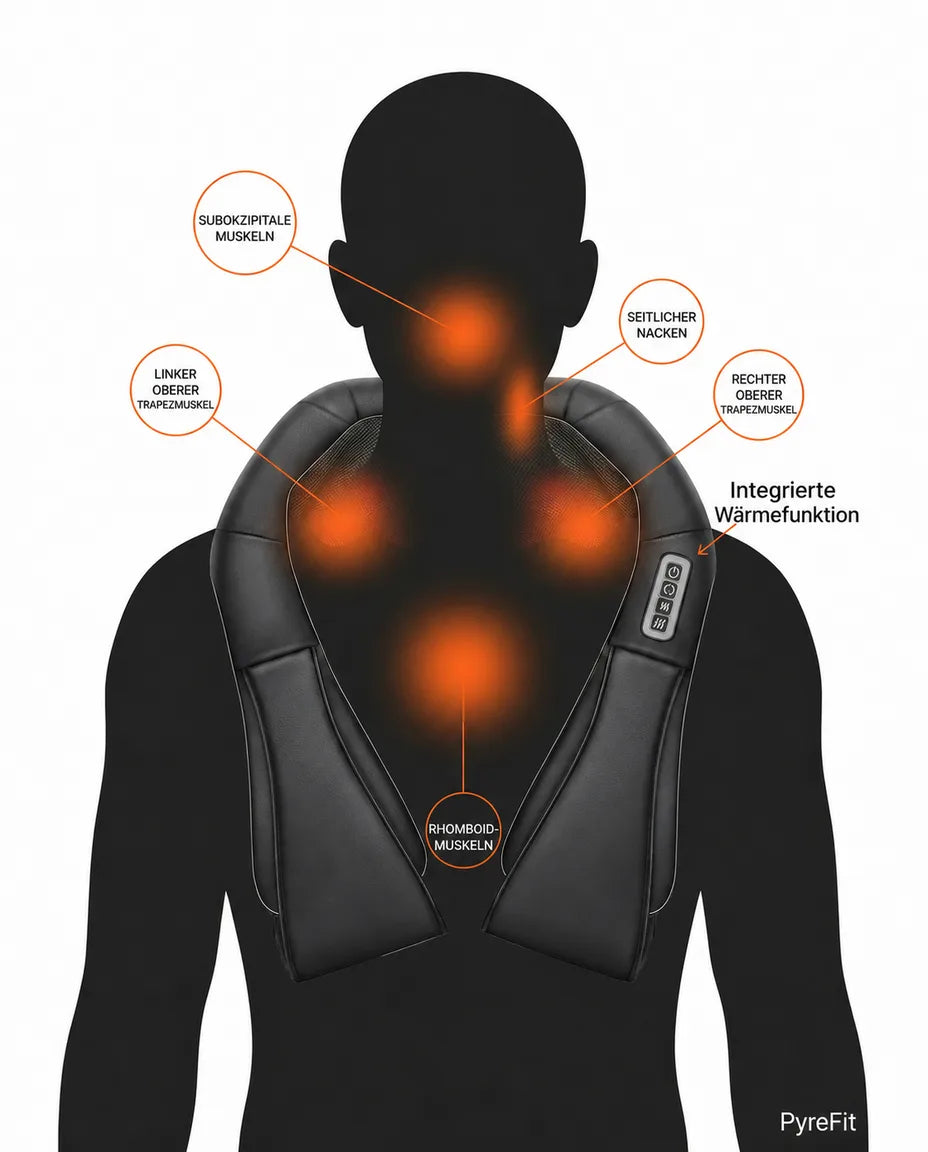 Shiatsu neck massager with heat – graphic showing placement on the neck and shoulders