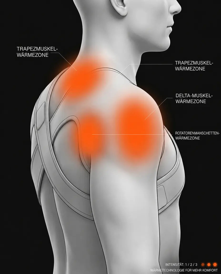 Graphic showing the position of the heated shoulder wrap on the shoulder
