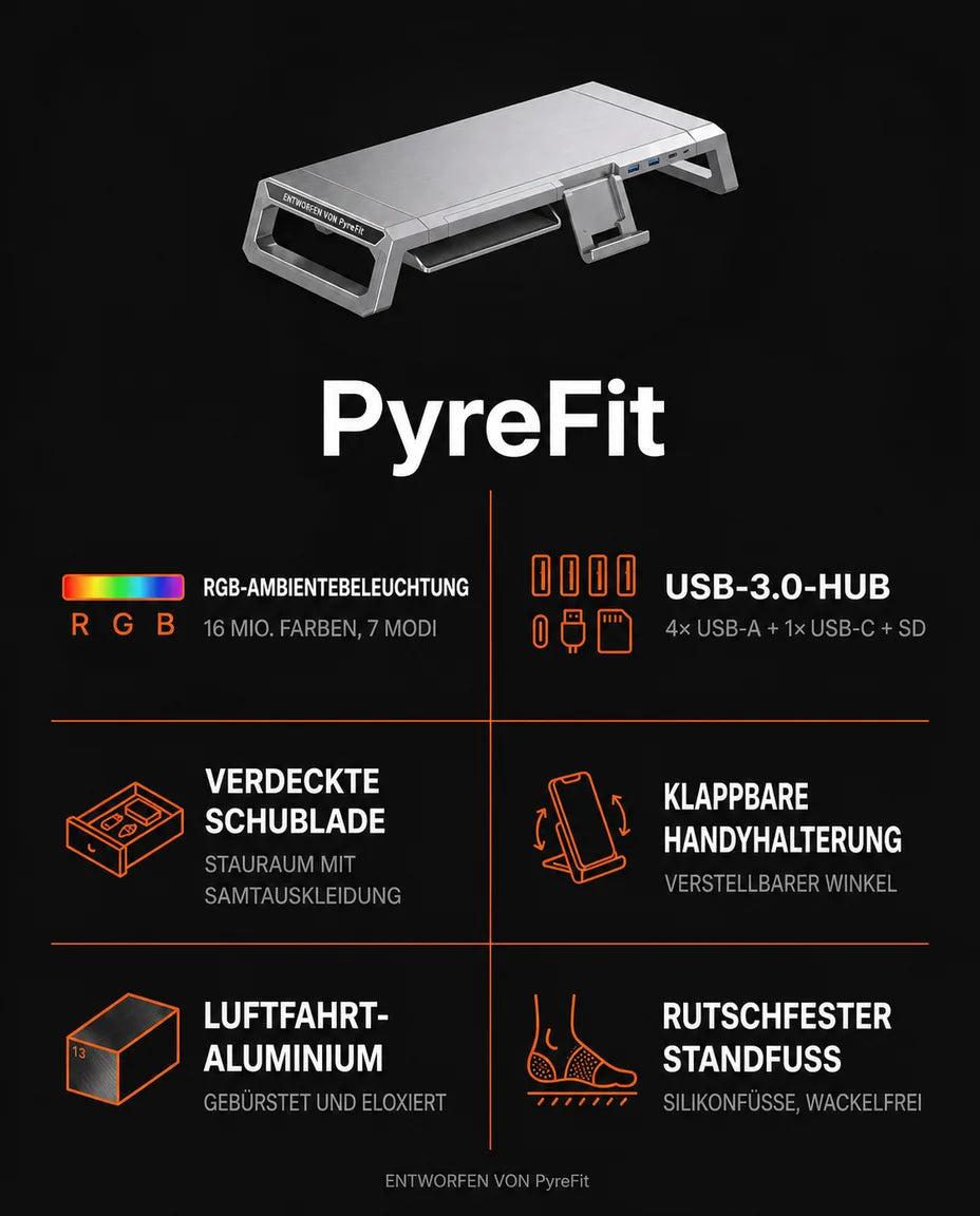 Monitor Stand with Drawer and RGB Lighting – Raise Your Screen to Eye Level – product image 8
