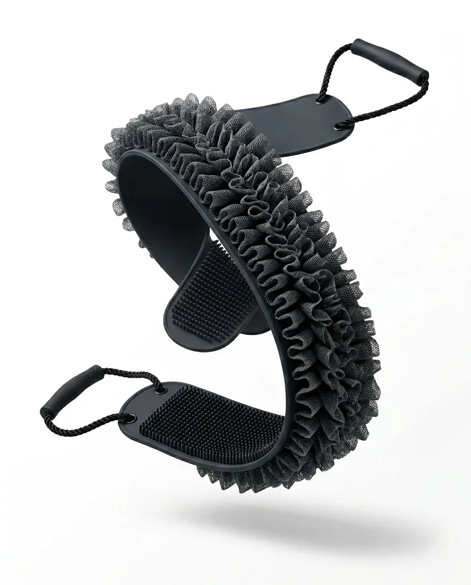 Frottoir extra-long pour le dos – sangle de lavage texturée à deux poignées – image du produit 1