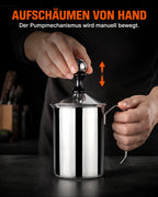 Manual stainless steel milk frother – product view 6