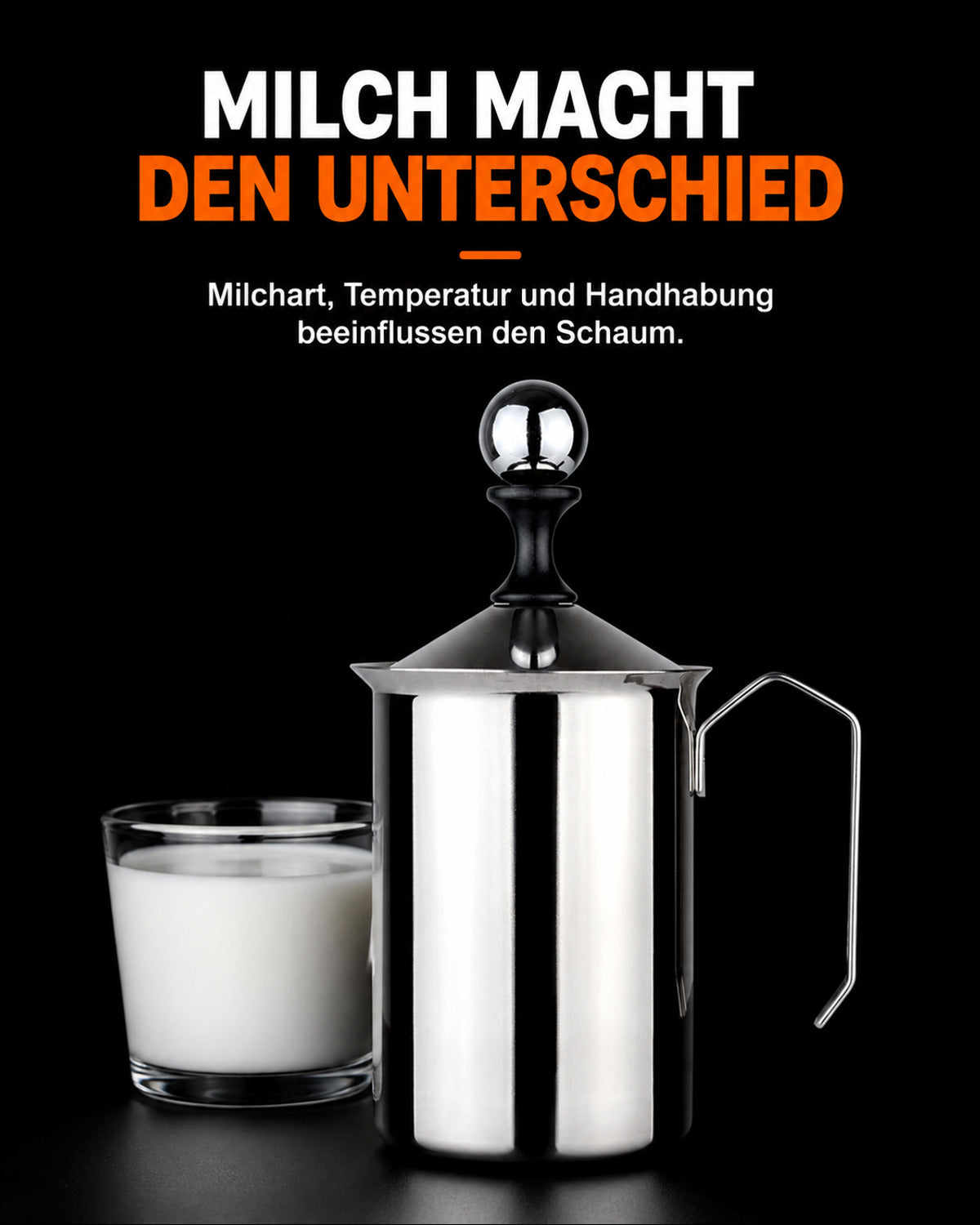 Manual stainless steel milk frother – product view 10