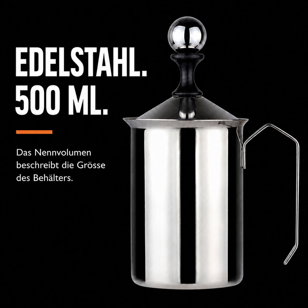 Stainless steel container with a 500 ml nominal capacity