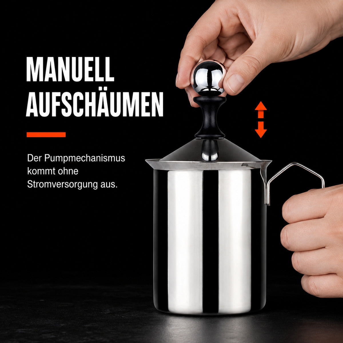 Stainless steel manual milk frother – product details 3