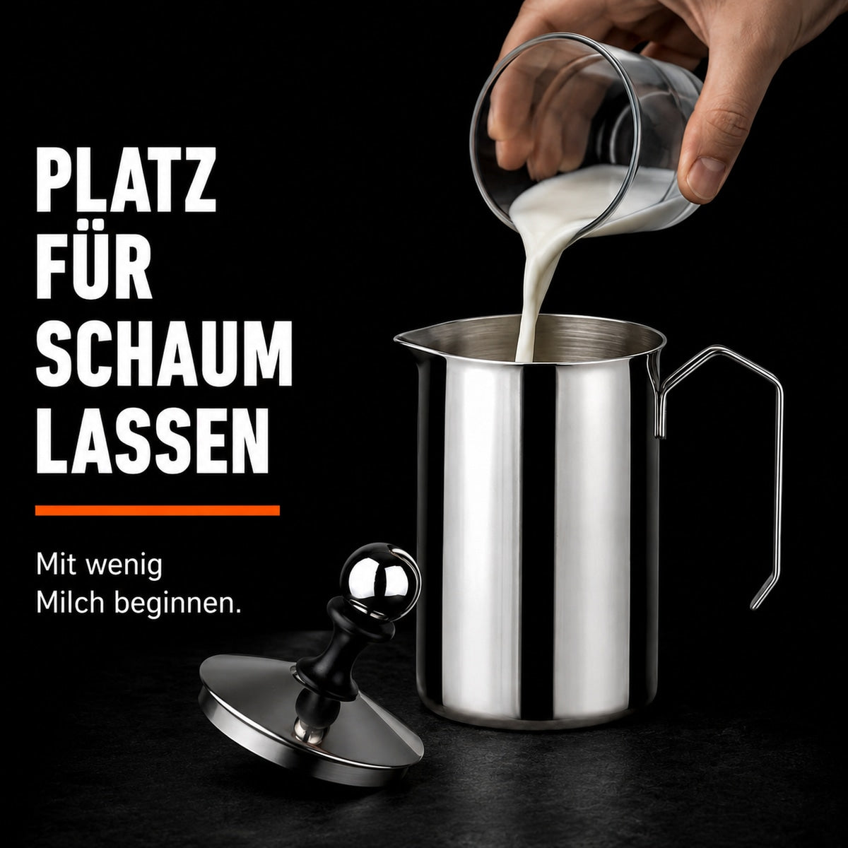 Manual milk frother – fill with milk, leaving room for foam