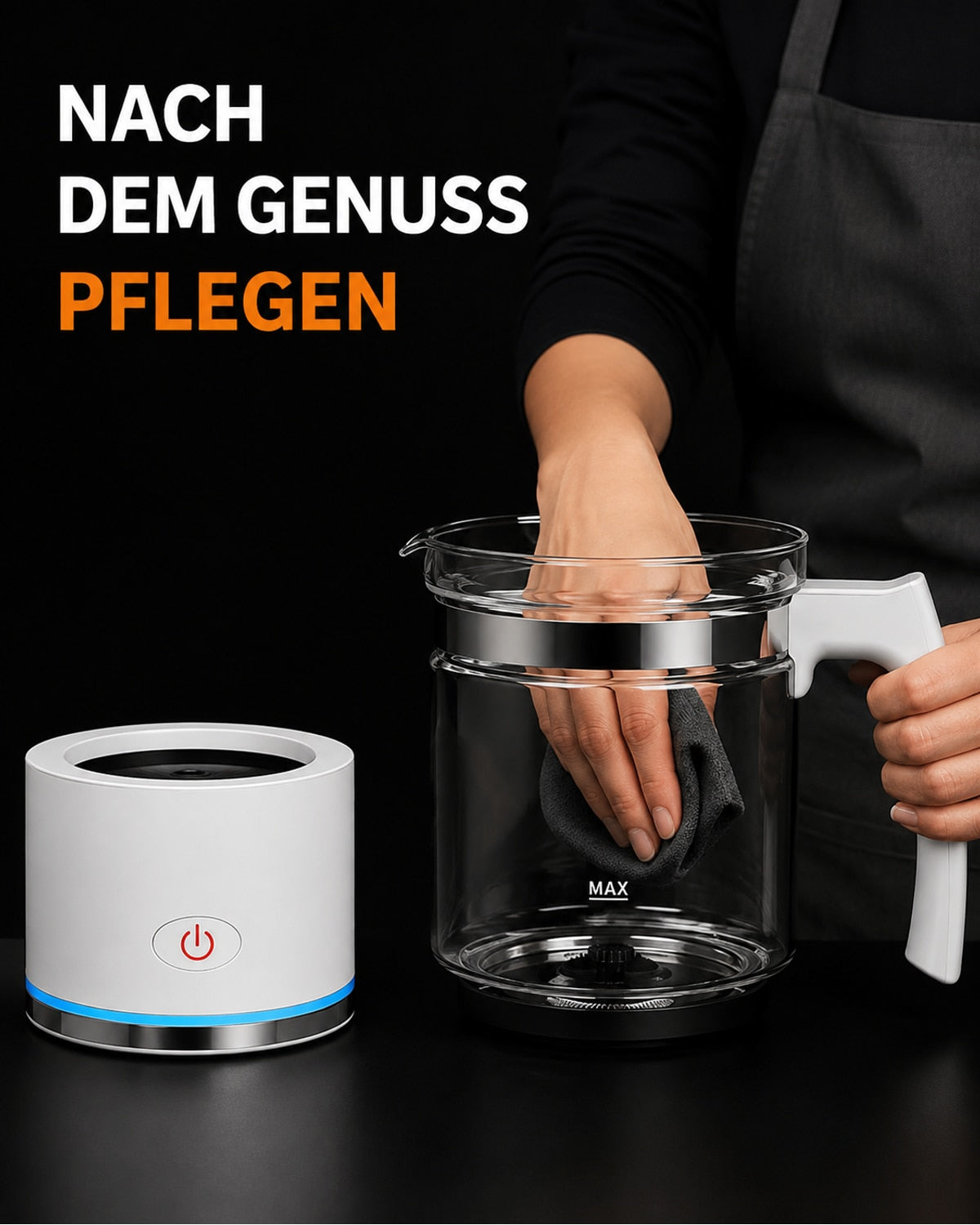 Milk frother with glass jug and base – product image 9