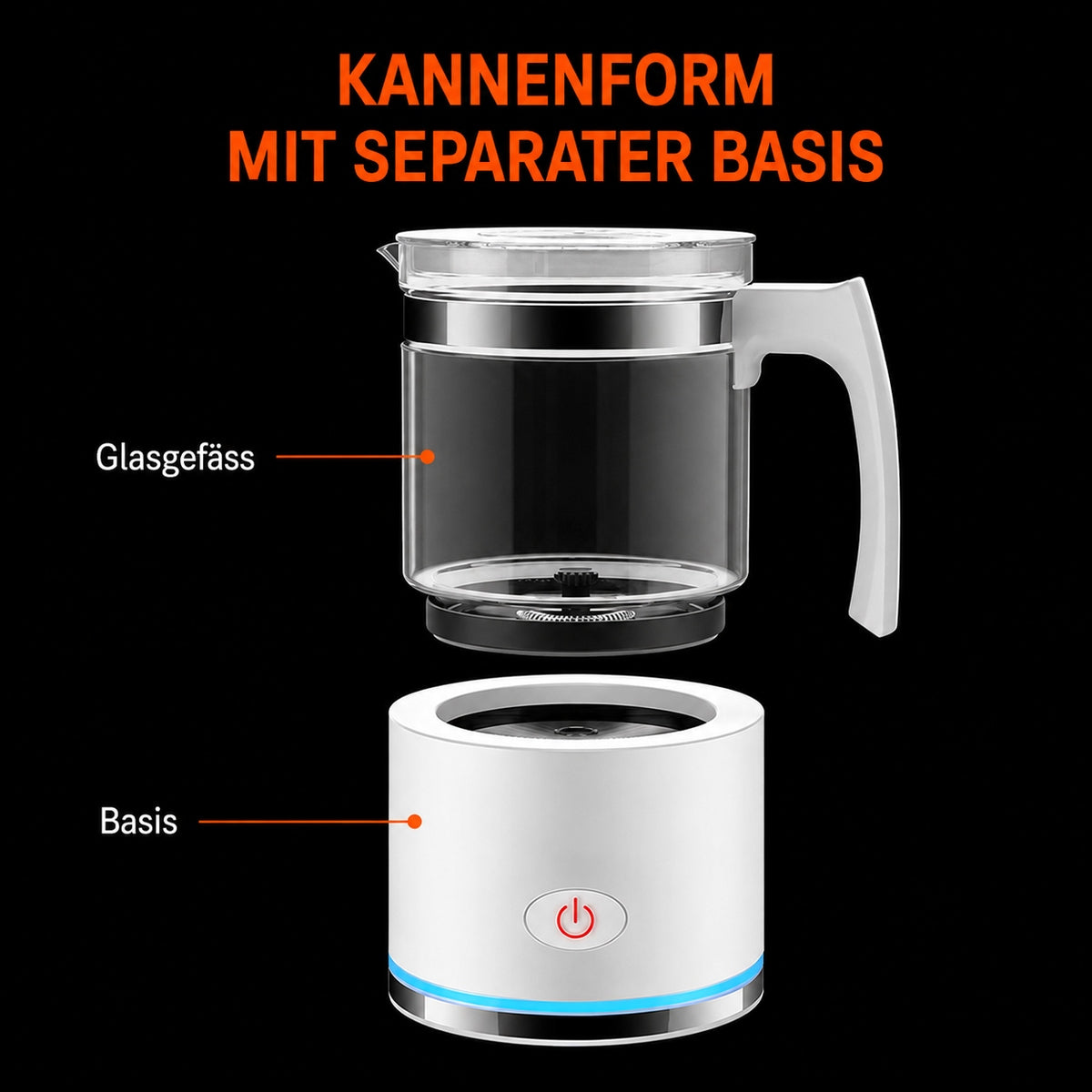 Milk frother with glass jug and base – detail 2