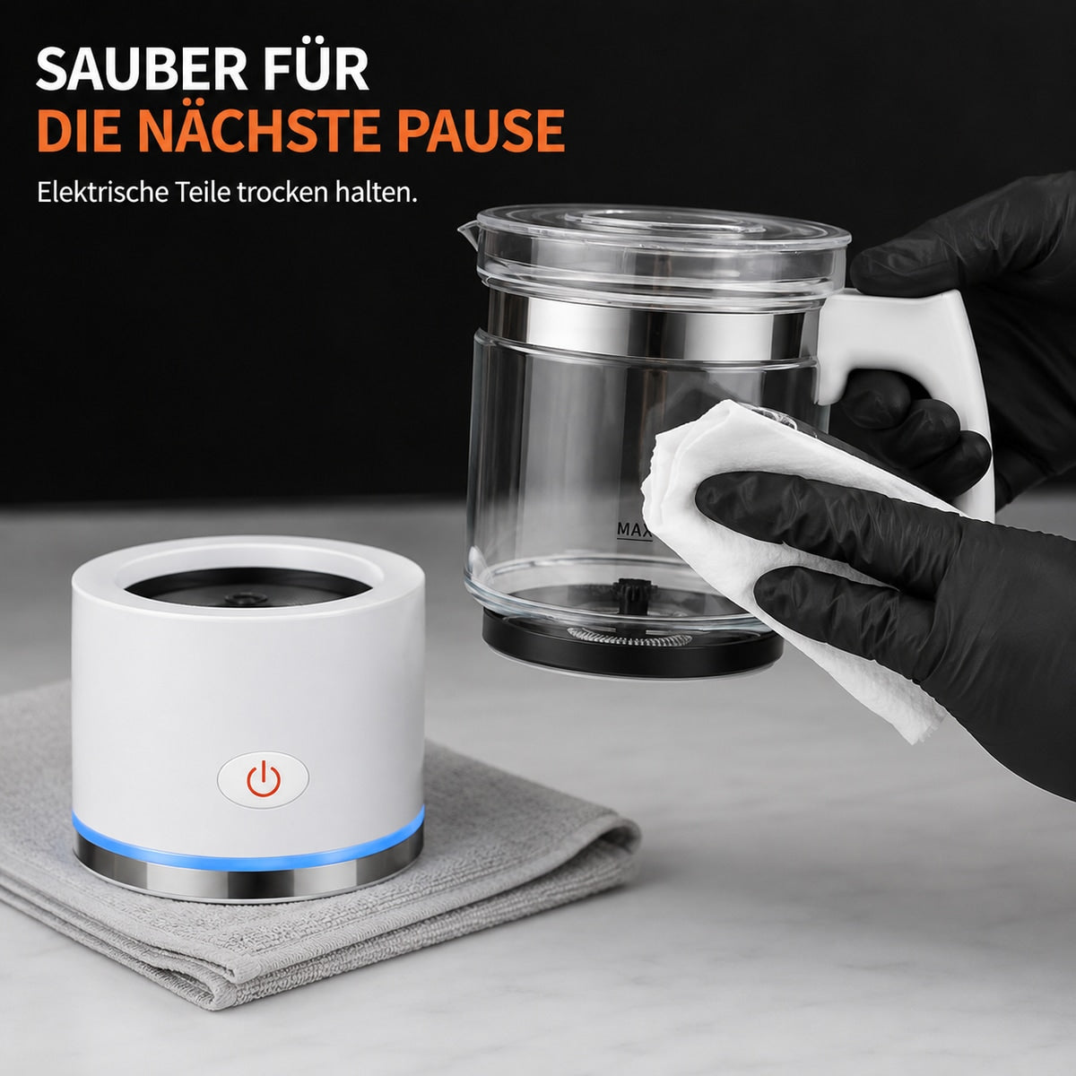 Milk frother with glass jug and base – detail 5
