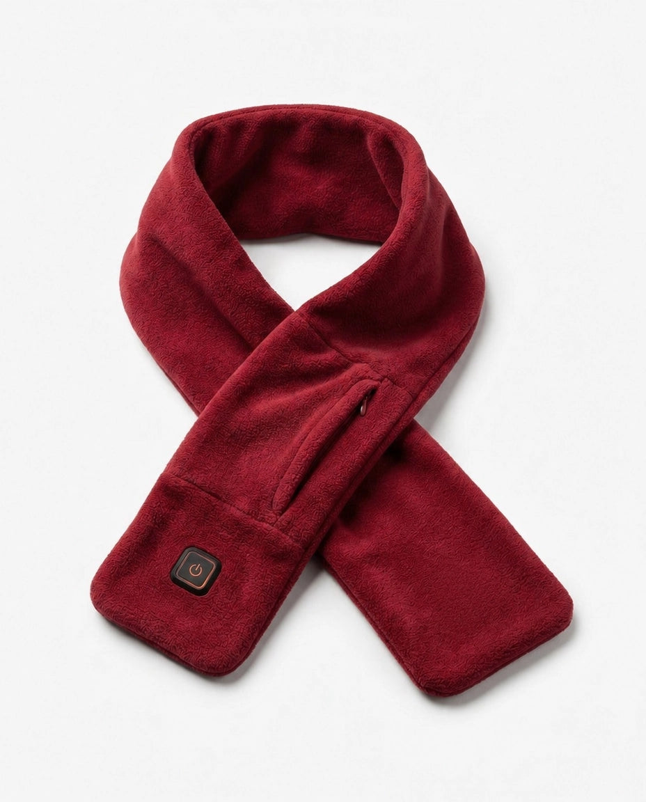 Foulard chauffant USB PyreFit en rouge avec bouton de commande