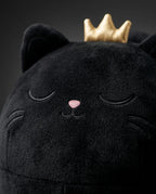 Cat face and fabric of the sherpa foot warmer in detail