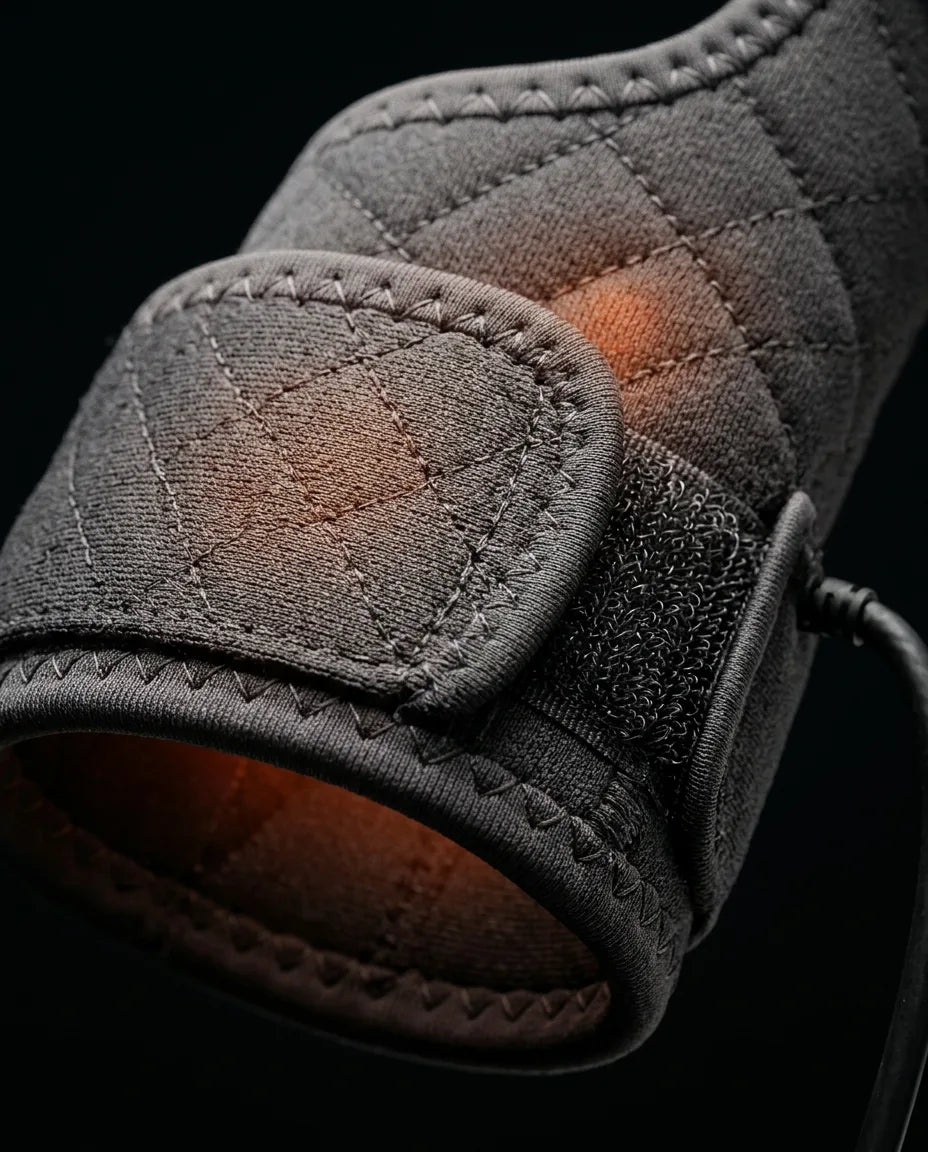 Heated wrap for hand and fingers – fastener and fabric in detail