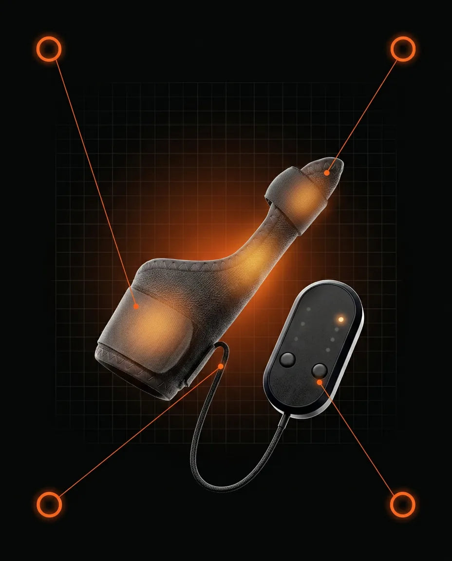 Heated wrap for hand and fingers – diagram of the heated area