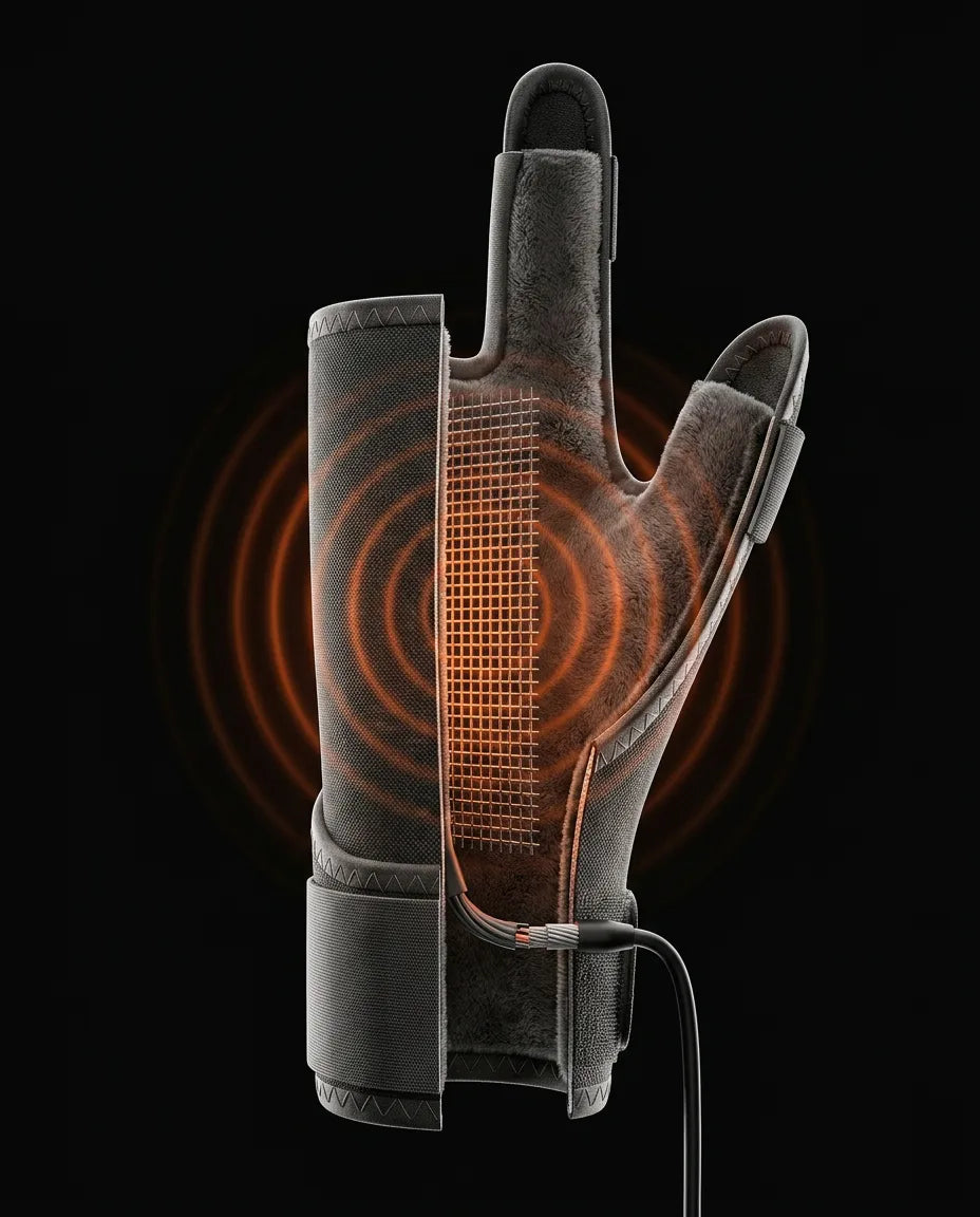 Heated wrap for hand and fingers – cross-section graphic of the finger area