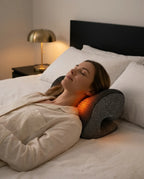 Contoured heated neck pillow – person lying down with the pillow