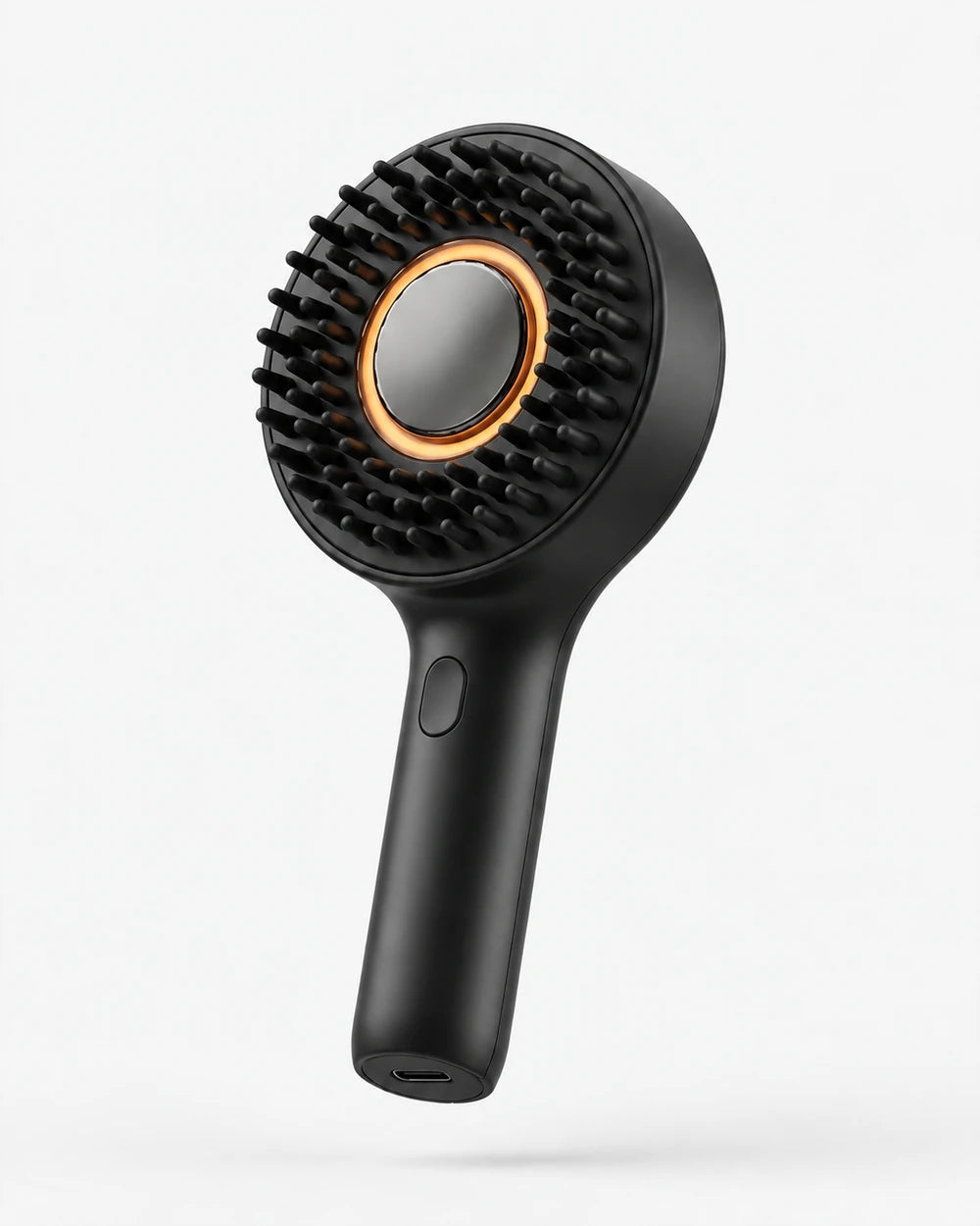Heated massage brush with hair oil applicator – black brush with round head