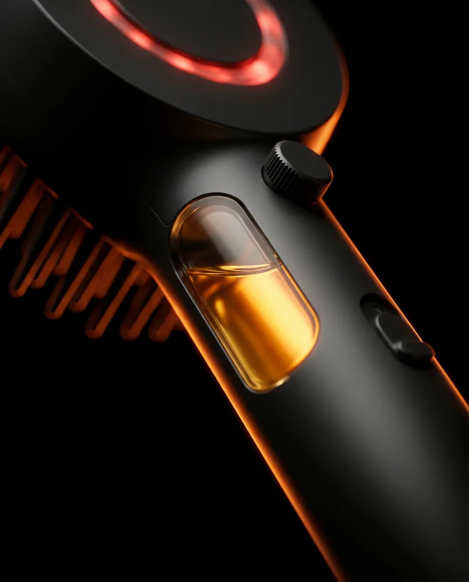 Heated massage brush with hair oil applicator – cross-section of the oil applicator